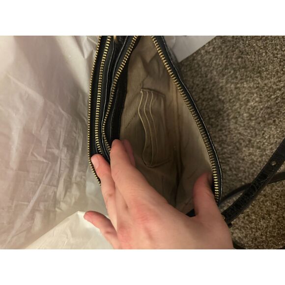 Brahmin Black Croc-Embossed Leather Crossbody Bag - Picture 2 of 8